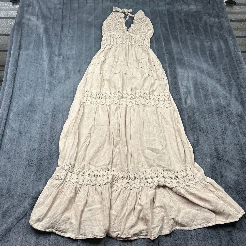 Seaspice Resort Wear Beige Peruvian Cotton Crochet Maxi Dress NW1068 Womens L